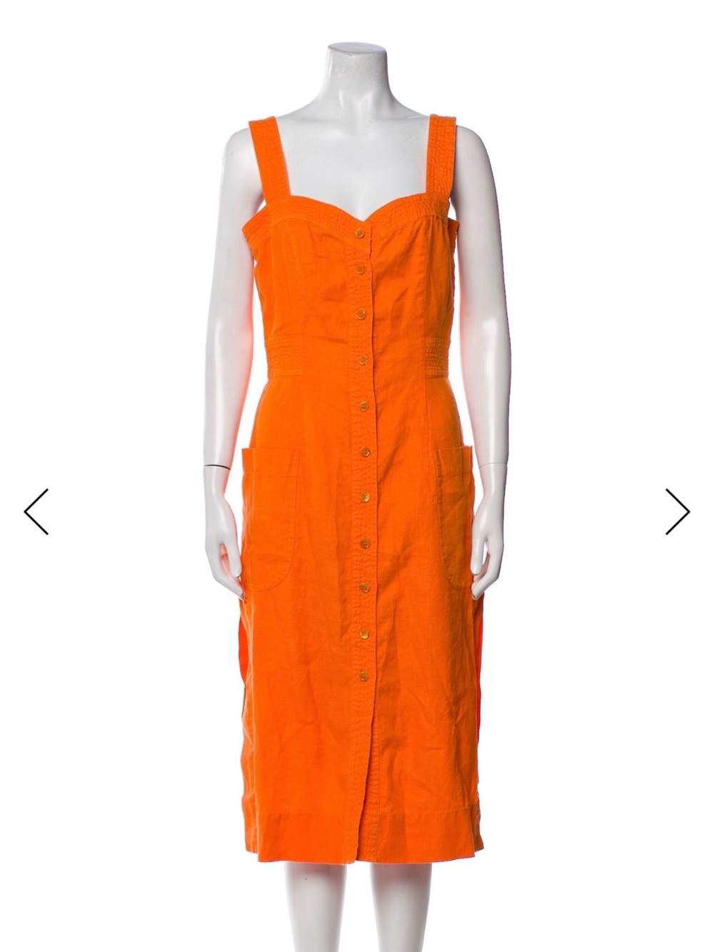 Equipment 100% Linen Vibrant Orange Button-Front Midi Dress